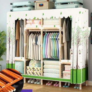 Kệ Tủ vải đựng Quần Áo Vải khung gỗ bọc nhựa không ẩm mốc 4 buồng loại 1 ( miễn phí vận chuyển )