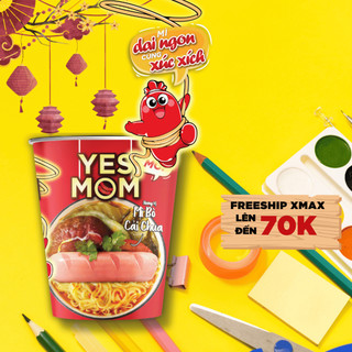 Thùng 24 ly mì Yes Mom Bò Cải Chua có Xúc Xích 76g/ly
