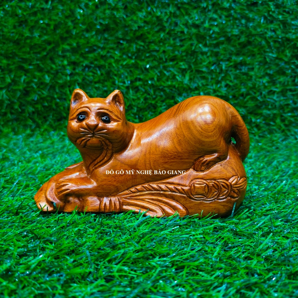 Tượng con mèo gỗ hương