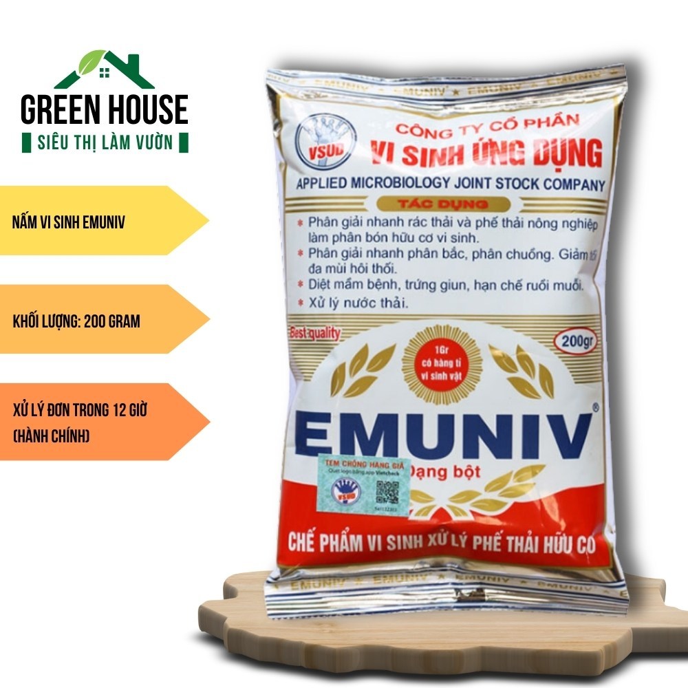 Chế Phẩm Vi Sinh EMUNIV | túi 200g xử lý rác thải hữu cơ, ủ phân nhà bếp, rác sinh hoạt | Green House