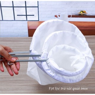 Túi lọc sữa hạt, túi lọc trà cán inox 3 kích thước tự chọn. Sai số kích thước +/-1cm.Vợt lọc trà vải