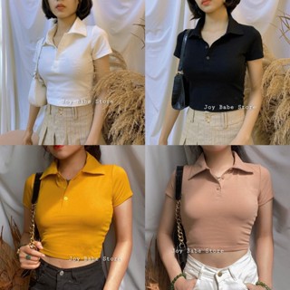 Áo thun có cổ nữ ao polo trắng JOY BABE áo croptop kiểu phông trơn baby tee crt babytee 2E CRON 13