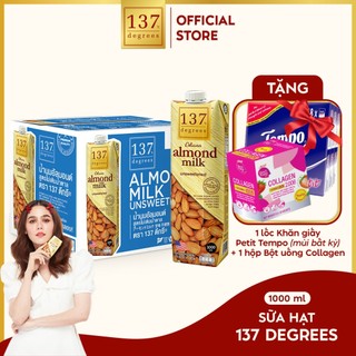 [MUA THÙNG 1 LÍT TẶNG 1 LỐC KHĂN GIẤY PPETIT TEMPO VÀ 1 HỘP COLLAGEN SAPPE ] Sữa hạt Hạnh Nhân Không Đường 137 Degrees