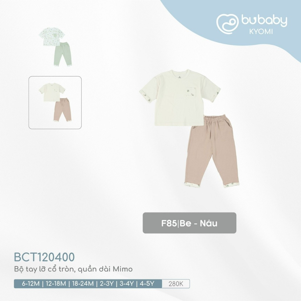 Bu baby - Bộ tay lỡ cổ tròn , quần dài Mimo BCT120400