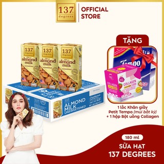 [MUA THÙNG 180ML TẶNG 1 LỐC KHĂN GIẤY PETIT TEMPO VÀ 1 HỘP COLLAGEN BỘT SAPPE ] Sữa hạt Hạnh Nhân Không Ngọt 137 Degrees