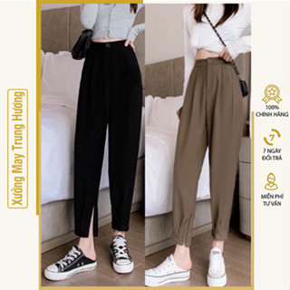 Quần baggy nữ bo chân khoá gấu , Quần tây công sở chất vải tuyết mưa dày dặn