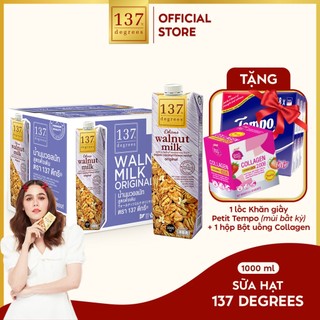 [MUA THÙNG 1 LÍT TẶNG 1 LỐC KHĂN GIẤY PETIT TEMPO VÀ 1 HỘP COLLAGEN BỘT SAPPE ] Thùng Sữa hạt Óc Chó 137 Degrees