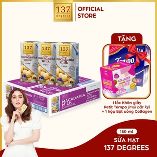 [MUA THÙNG 180ML TẶNG 1 LỐC KHĂN GIẤY PETIT TEMPO VÀ 1 HỘP COLLAGEN SAPPE ] Thùng Sữa hạt Mắc Ca nguyên chất 137 DEGREES