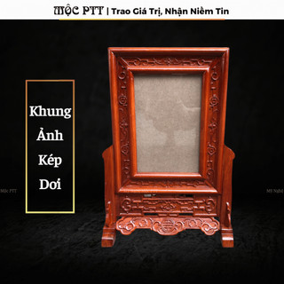 Khung ảnh thờ mẫu kép dơi gỗ hương kích thước ảnh 20 x 30 , 25 x 35 cm