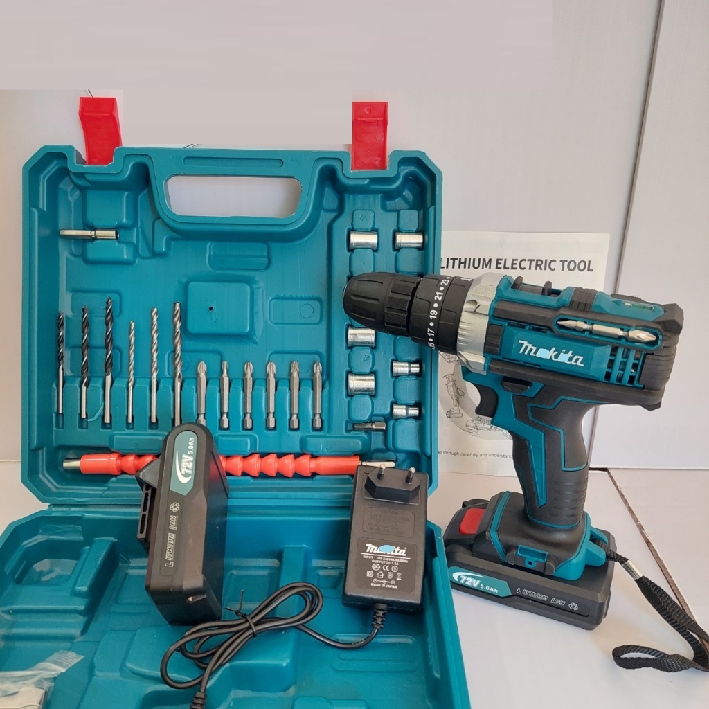 Máy khoan pin 72V 3 chức năng khoan tường,bắn vit,mở bulong- Tặng kèm 24 chi tiết gồm các mũi khoan + Mũi bắt vít