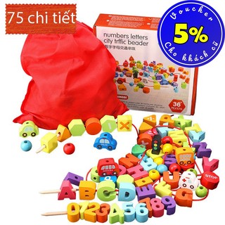 <GIÁ DỌN KHO> Đồ chơi xâu hạt gỗ 75 chi tiết cực dễ thương mới nhất 2021