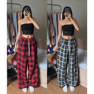 Quần xuông dài ống rộng kẻ, quần kẻ nữ ống rộng họa tiết kẻ siêu hottren