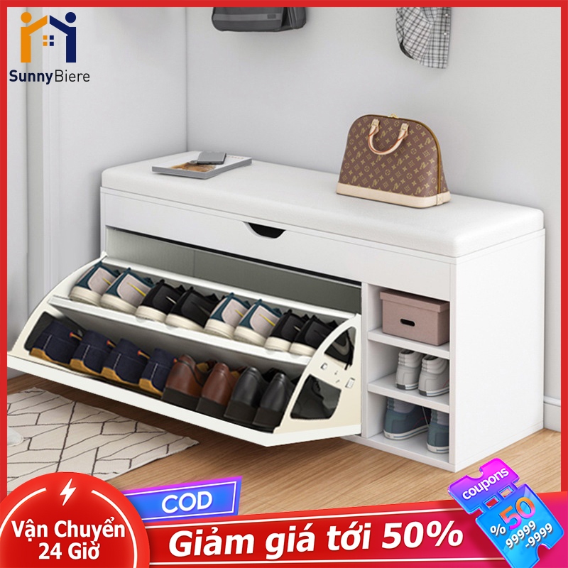 SUNNY Tủ Giày Gỗ Cánh Lật Cao Cấp Kết Hợp Nệm Ghế Ngồi Mang Giày