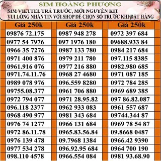Sim vietttel số đẹp đồng giá 250k