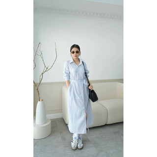 Đầm sơ mi linen kẻ sọc - linen long dress
