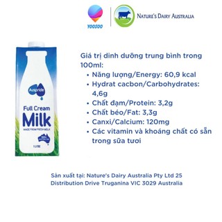 01 Hộp 1L Sữa Tươi Tiệt Trùng Auspride Full Cream Không Đường - Nhập Khẩu Từ Úc - YOOSOO
