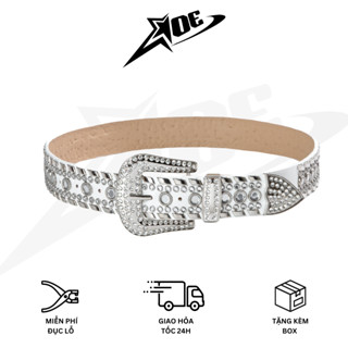 (Có sẵn) AOE STUDIO - Thắt lưng nam nữ da PU cao cấp Y2K dây nịt cao cấp đính màu trắng phong cách Gothic.