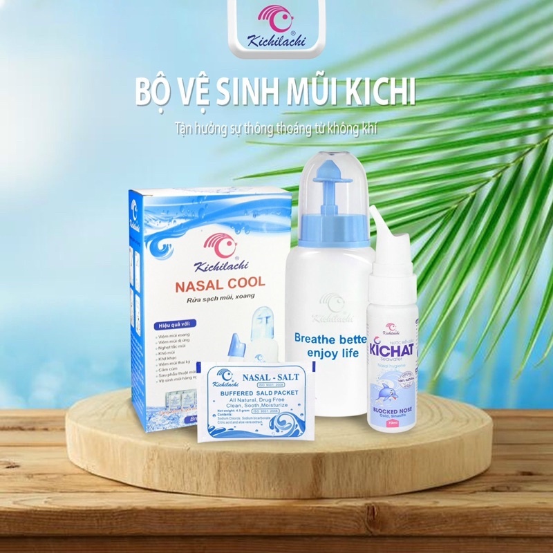 Bình Rửa Mũi Nasal Cool Kichilachi 250ml Vệ Sinh Mũi Cho Bé Tặng Kèm Bình Xịt Kichat 70ml