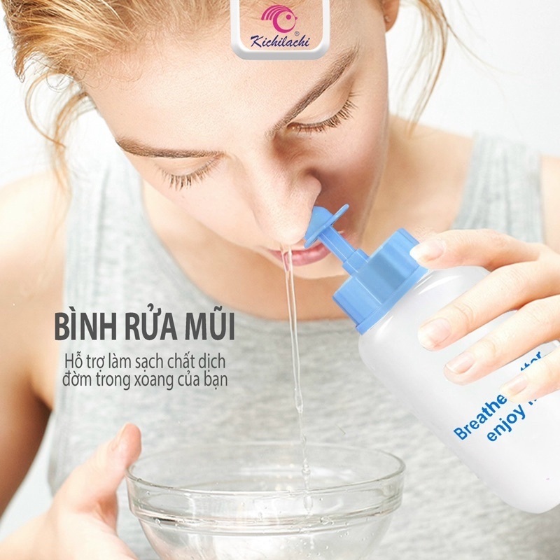 Bình Rửa Mũi Nasal Cool Kichilachi 250ml Vệ Sinh Mũi Cho Bé Tặng Kèm Bình Xịt Kichat 70ml