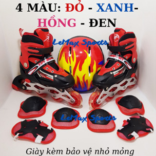  Giày Patin Cho Bé Phát Sáng Giày Trượt Patin Trẻ Em Gía Rẻ Sport Có Thể Điều Chỉnh Size Kèm Bảo Vệ Chân Tay Mũ 