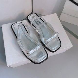  Dép nữ sandal màu bạc thời trang phối 2 nơ nhị cao cấp hàng chuẩn shop N97   LẤY LÙI 1 SIZE 