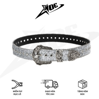(Có sẵn) AOE STUDIO - Thắt lưng nam nữ da PU cao cấp Y2K dây nịt cao cấp họa tiết nổi phối khoen ngôi sao xám bạc Gothic