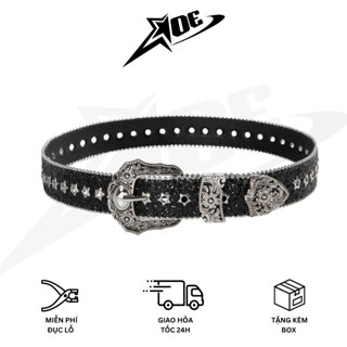 (Có sẵn) AOE STUDIO - Thắt lưng nam nữ da PU cao cấp Y2K dây nịt cao cấp họa tiết nổi phối khoen ngôi sao đen Gothic
