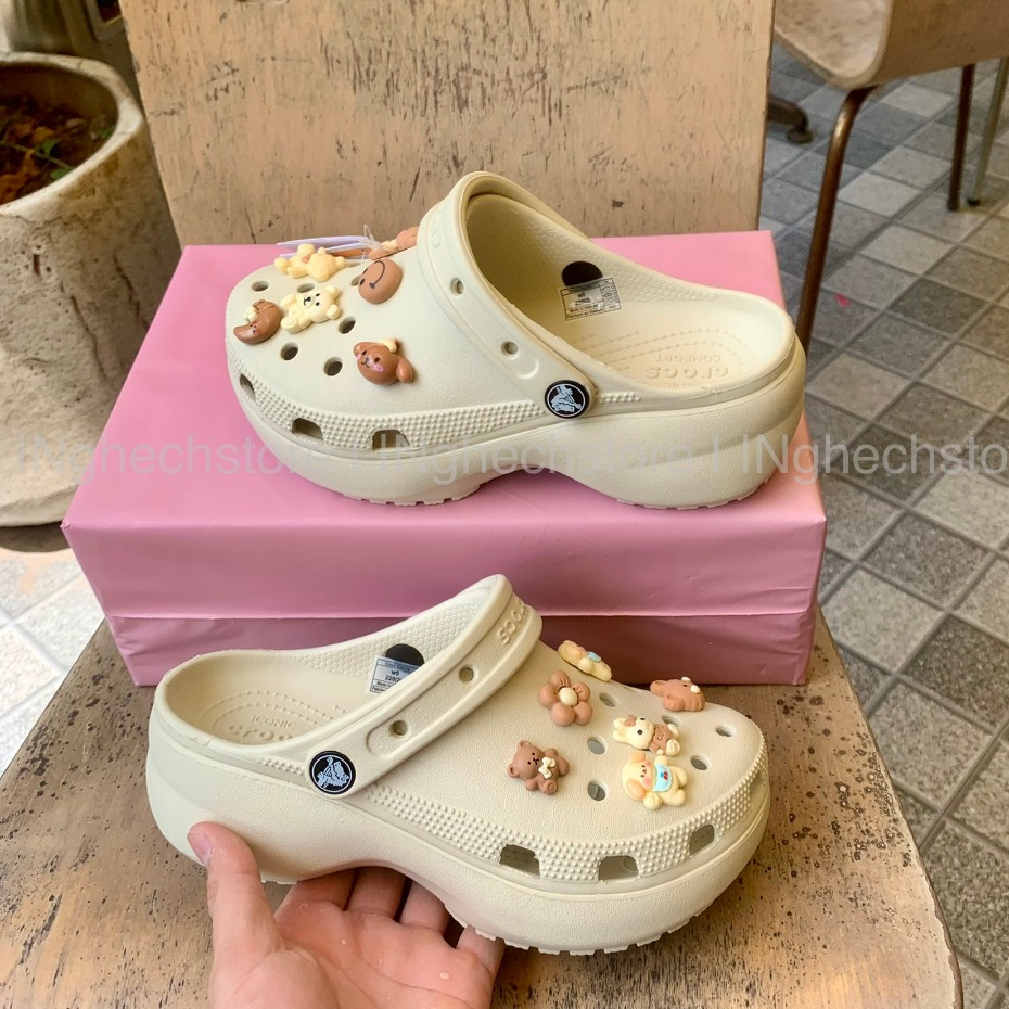 Dép Cross Classic Sandal Crush Clog nữ đế cao 5cm tặng