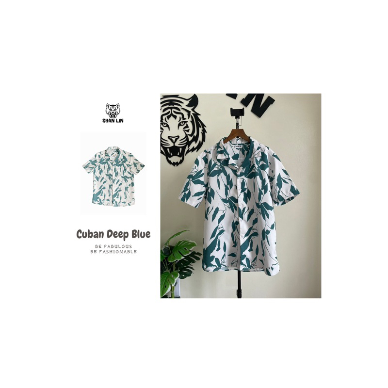 Áo sơ mi Cuban Green Leaf | SHALIN | Cuban Shirt RSRT chất liệu Thô mịn thoáng mát chống nhăn