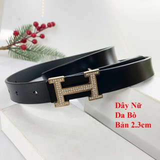 Thắt lưng nữ da bò dây nịt nữ cao cấp mặt chữ h đính đá sang trọng bản dây 2.3cm số tiến rất đẹp