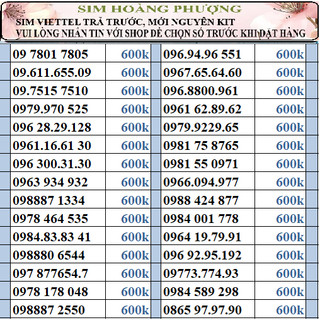 Sim số đẹp viettel đồng giá 600k-800k
