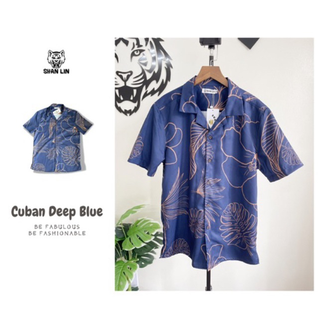 Áo sơ mi Cuban Deep Blue | SHALIN | Cuban Shirt RSRT chất liệu Thô mịn thoáng mát chống nhăn