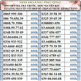 Sim số đẹp viettel đồng giá 600k