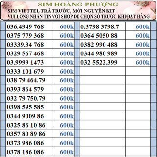Sim số đẹp viettel đồng giá 600k
