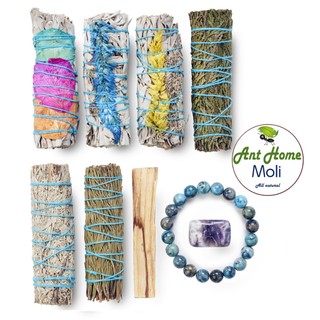 Bó lá xô thơm (Palo santo- White sage - Blue sage, Xô thơm trắng -Hương thảo -Xô Thơm xanh - Tuyết tùng Ant home moli