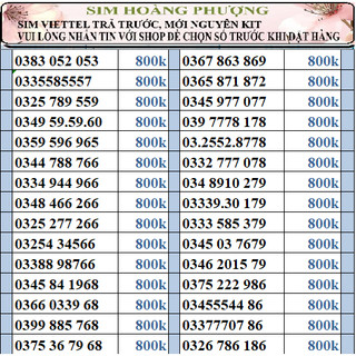 Sim số đẹp viettel đồng giá 800k