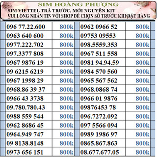 Sim số đẹp viettel đồng giá 800k