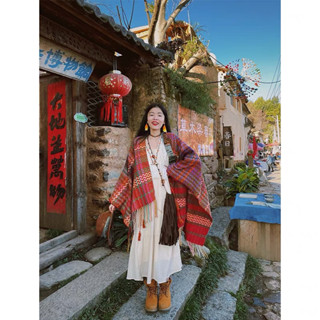   Mã Mới   Khăn áo choàng boho thổ cẩm nữ thu đông Áo choàng len dạ dày poncho khoác ngoài - Mã 8989 