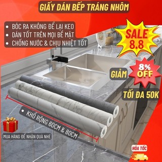 Giấy dán bếp vân đá tráng nhôm, Decal dán bếp chịu nhiệt THD018 Miếng giấy bạc dán bếp chống nước, dầu mỡ, chống bám bẩn