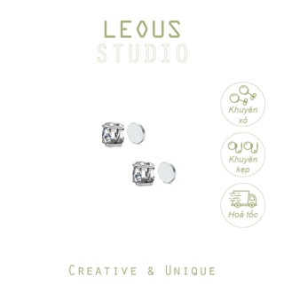 Khuyên tai kẹp không bấm lỗ chốt nam châm K090 bằng hợp kim mạ bạc đính đá minisize Leous Accessories