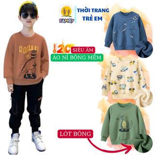 Áo nỉ bé trai lót bông dài tay thu đông FAMBY áo giữ ấm dày dặn thời trang trẻ em