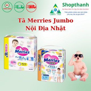 Tã (Bỉm) Dán / Tã (Bỉm) Quần Merries Jumbo Nội Địa Nhật Bản Size M66, M76, L56, Xl50, XXL32