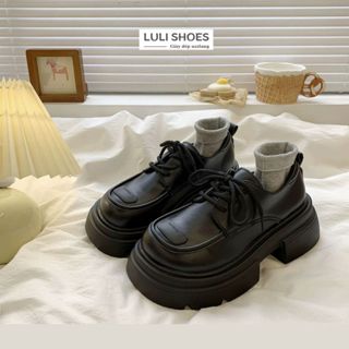   HÀNG CAO CẤP + SẴN  Giày oxford nữ giày bốt đốc da lì da bóng đế cao 6 phân O009 