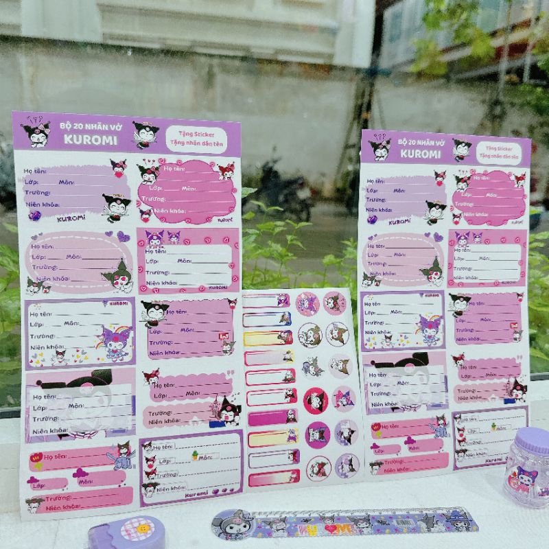 Nhãn vở kuromi set 20, capybar, lopy kèm sticker