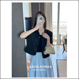 Áo blazer signature cổ v tay ngắn form lửng chất nhẹ ít nhăn mùa hè hàn quốc