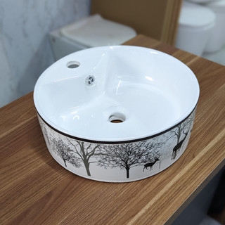 Chậu rửa mặt - Lavabo tròn đặt bàn hoa văn cao cấp, đường kính 40cm.