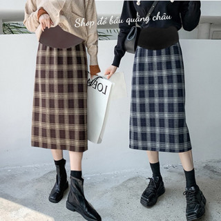  Chân váy bầu chân váy kẻ sọc xẻ sau dáng dài siêu xinh cho mẹ bầu 