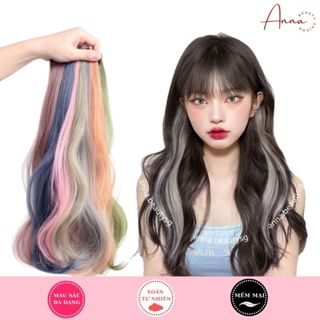 Kẹp tóc giả highlight xoăn đuôi tự nhiên, kẹp tóc xoăn giả bồng bềnh nhiều màu