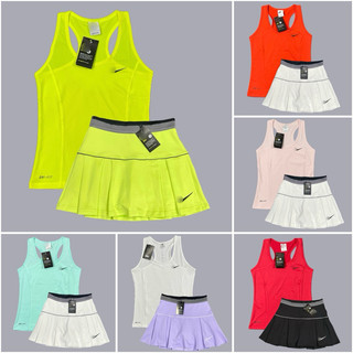 Bộ Váy Thể Thao Xếp Ly 2 Lớp Kèm Áo 3 Lỗ NK Logo Thêu Vải Thun Co Giãn Tốt Chơi Tennis, Cầu Lông, Golf, Pickleball
