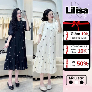 Váy bầu đẹp LILISA, đầm bầu dáng babydoll thiết kế cổ tàu, họa tiết hoa nhí siêu xinh, váy 2 lớp cúc mở siêu thoáng mát